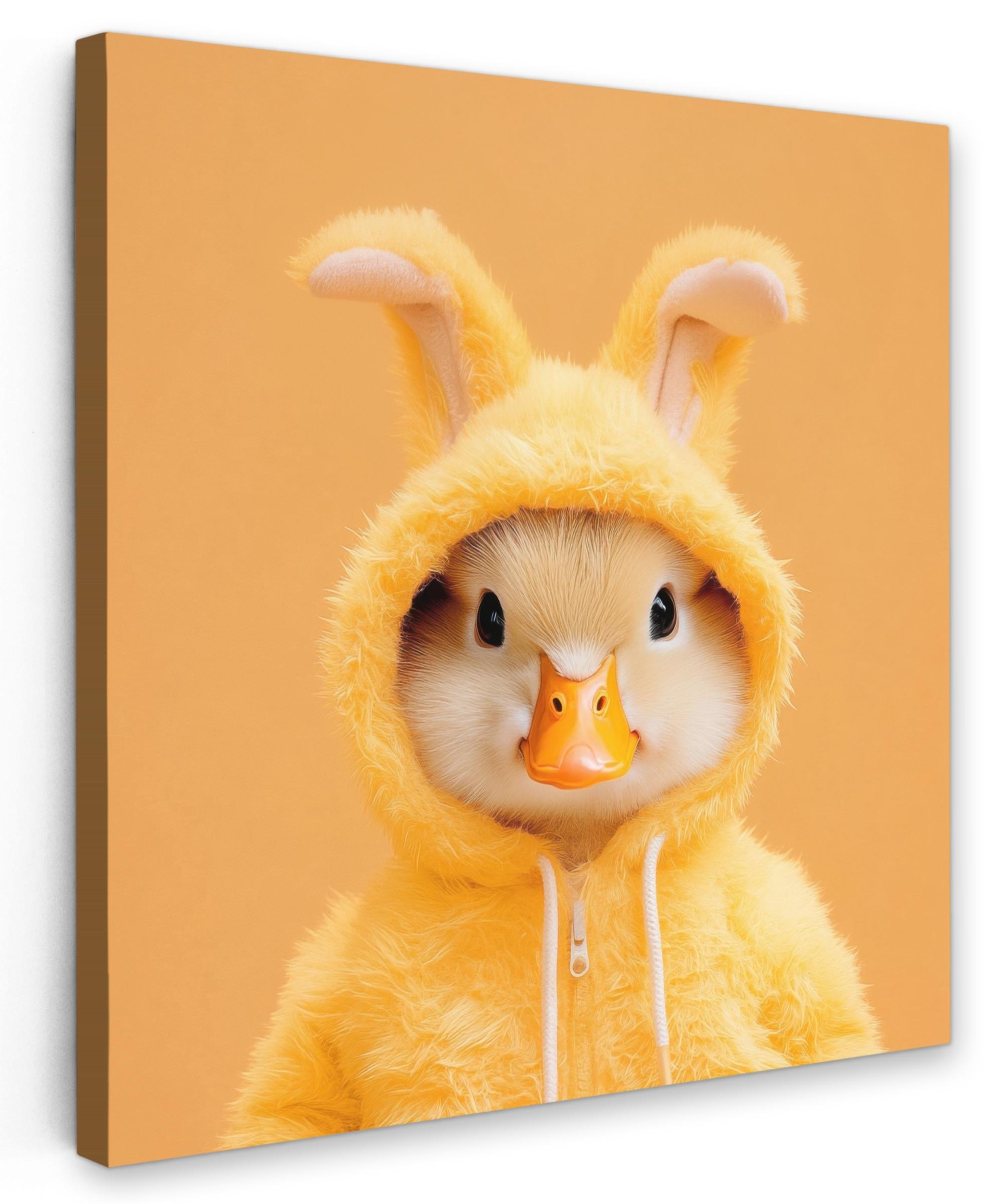 LEINWANDBILD Osterhase - Kostüm - Ente Deko Wohnzimmer 20x20 cm - Gelb, Textil (20/20cm) - MuchoWow