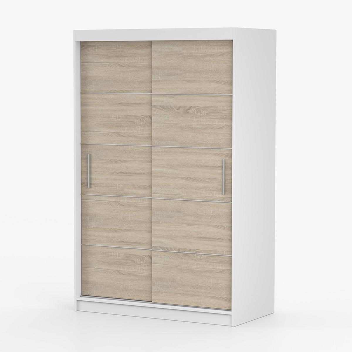 SCHWEBETÜRENSCHRANK Neomi 06 ohne Spiegel Weiß/Sonoma Eiche 120 cm - Alufarben/Weiß, Holzwerkstoff/Kunststoff (120/200/61cm) - imoebel24