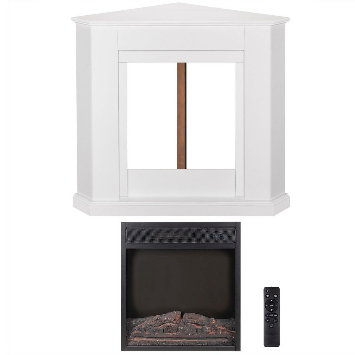 ELEKTROKAMIN 2000W dreieckig weiß mit Flammeneffekt - Weiß, Holz (96/93/57cm) - Juskys