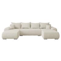 WOHNLANDSCHAFT Ubo U Cord - Silberfarben/Creme, Holz/Kunststoff (366/81/187cm) - MIRJAN24