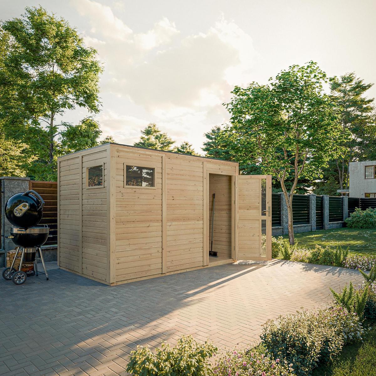 GARTENHAUS Holz 6,18 m² M326F1+M326G - Naturfarben, Holz (306/216/202cm) - Timbela