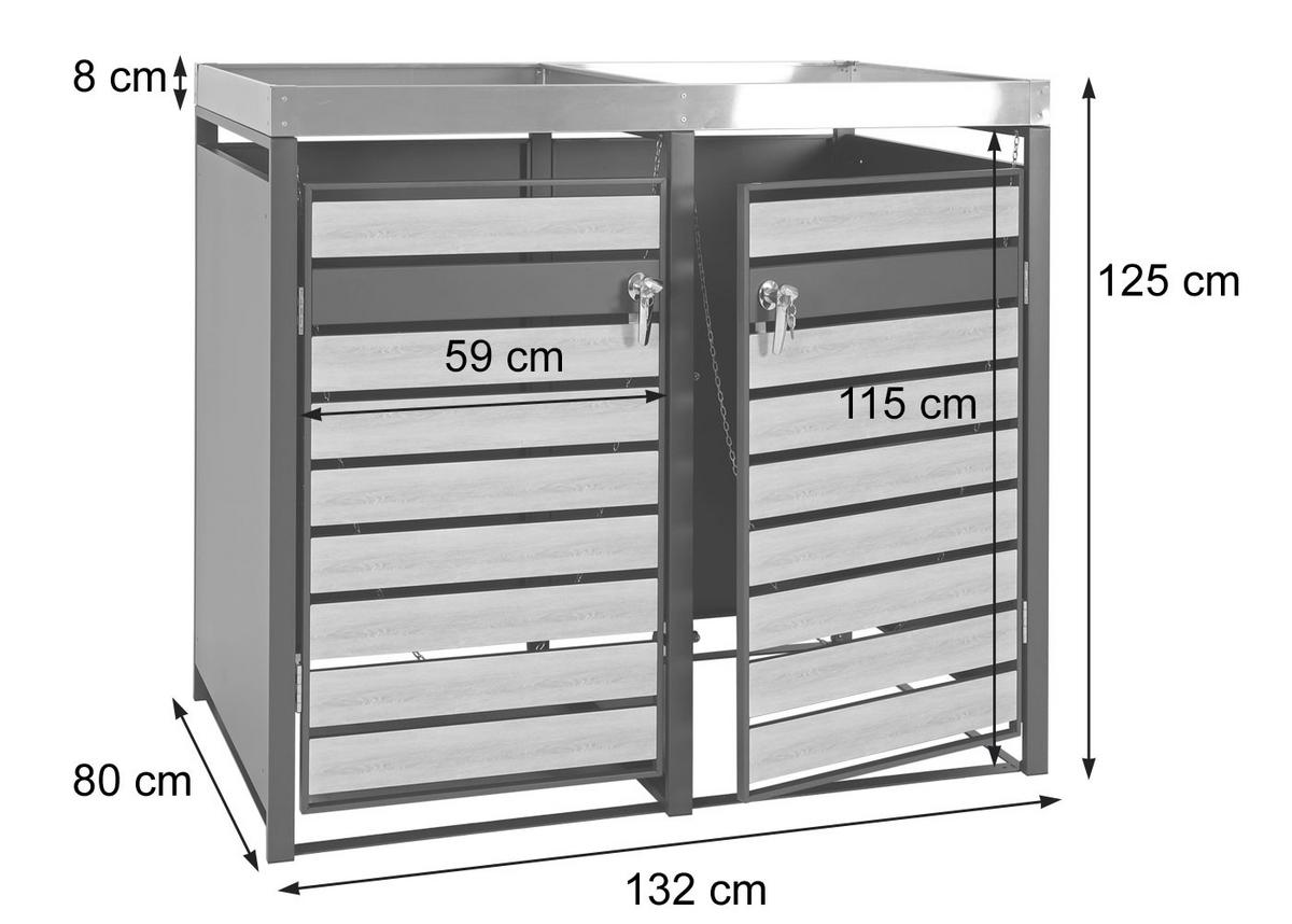 MÜLLTONNENVERKLEIDUNG 2ER Buche Dekor - Buchefarben, Metall (132/125/80cm) - MCW