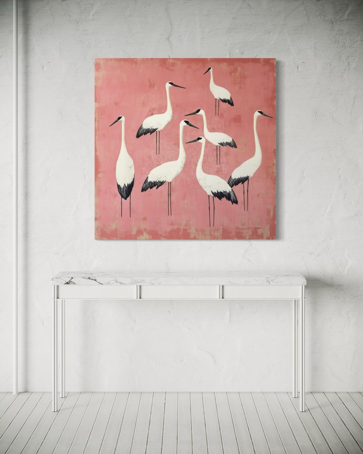 WANDBILD vögel kraniche rosa - Pink, Textil (30/30cm) - Feeby