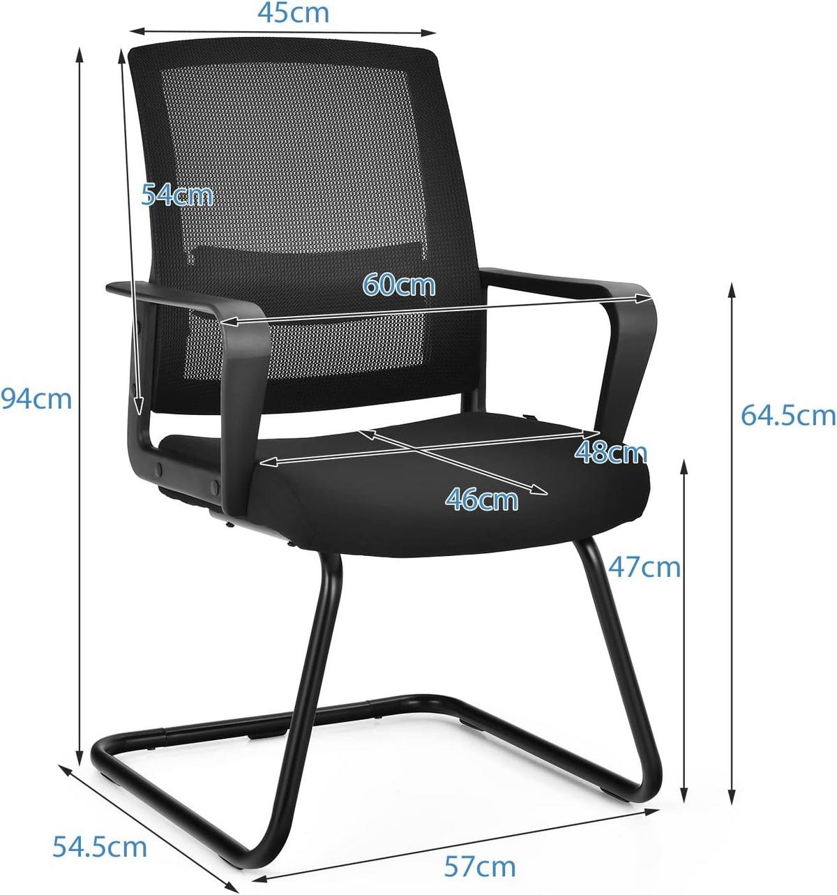 BÜROSTÜHLE 94cm Schwarz (2er-Set) - Schwarz, Metall (60/94/55cm) - COSTWAY