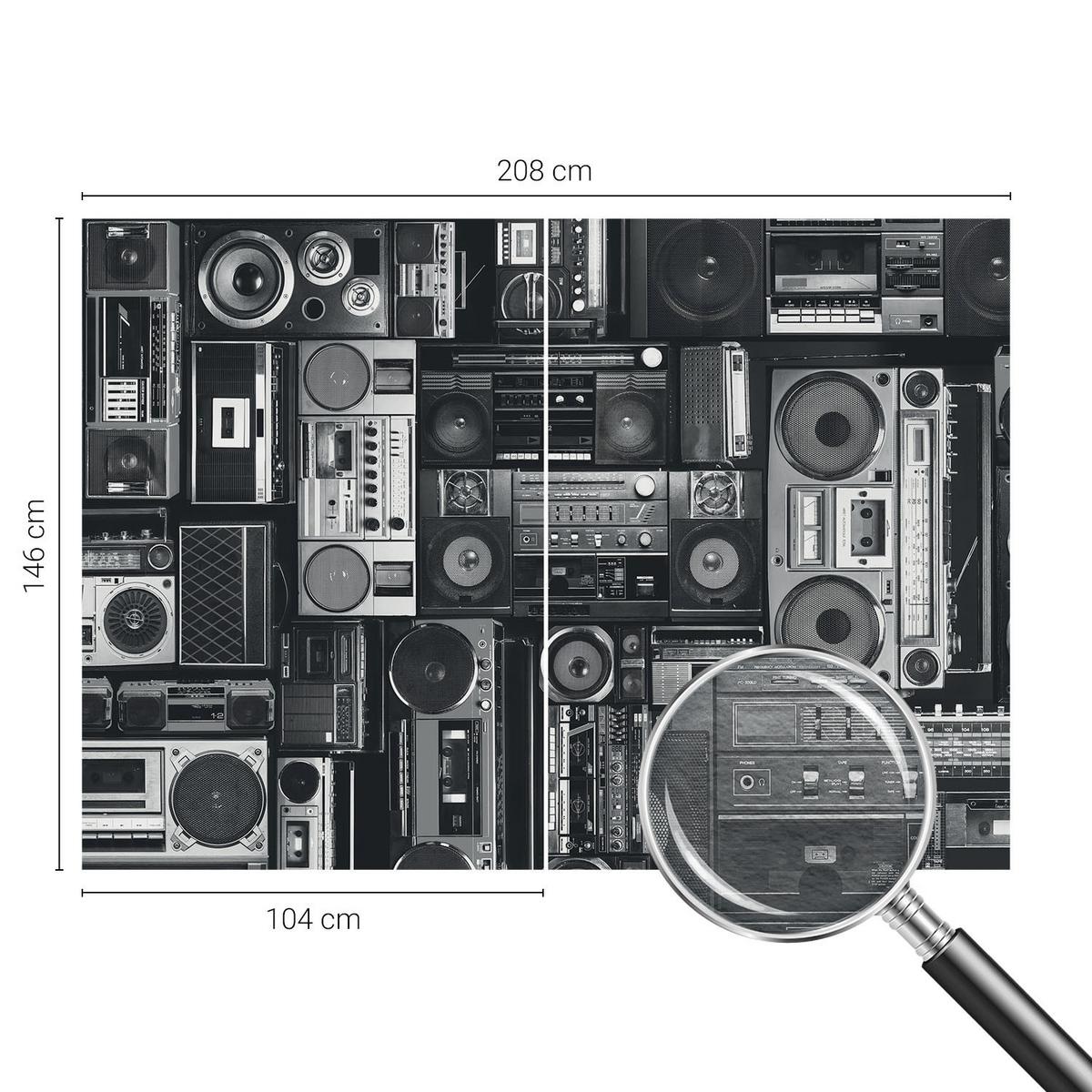FOTOTAPETE 208x146 cm - Retro-Radio - Schwarz, Textil (208/146cm) - Wallfluent