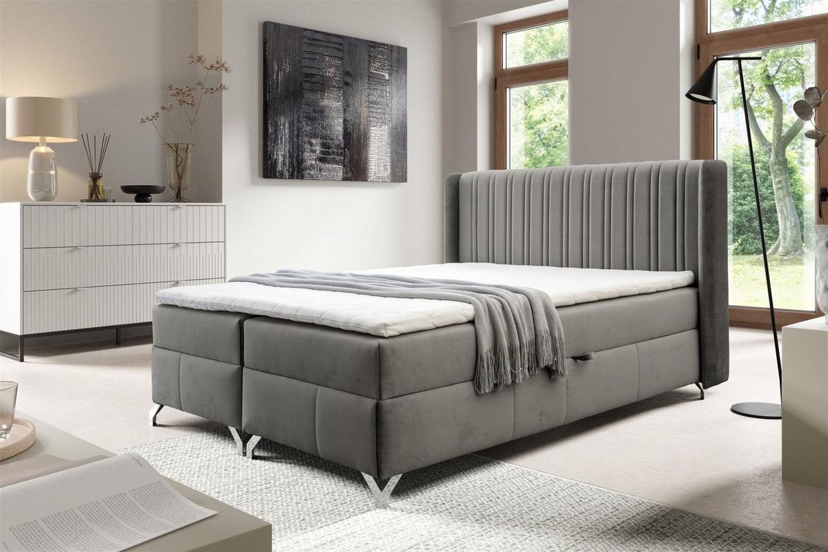 BOXBETT Damien - Dunkelgrau, Holzwerkstoff/Textil (140/200cm) - Fun Möbel