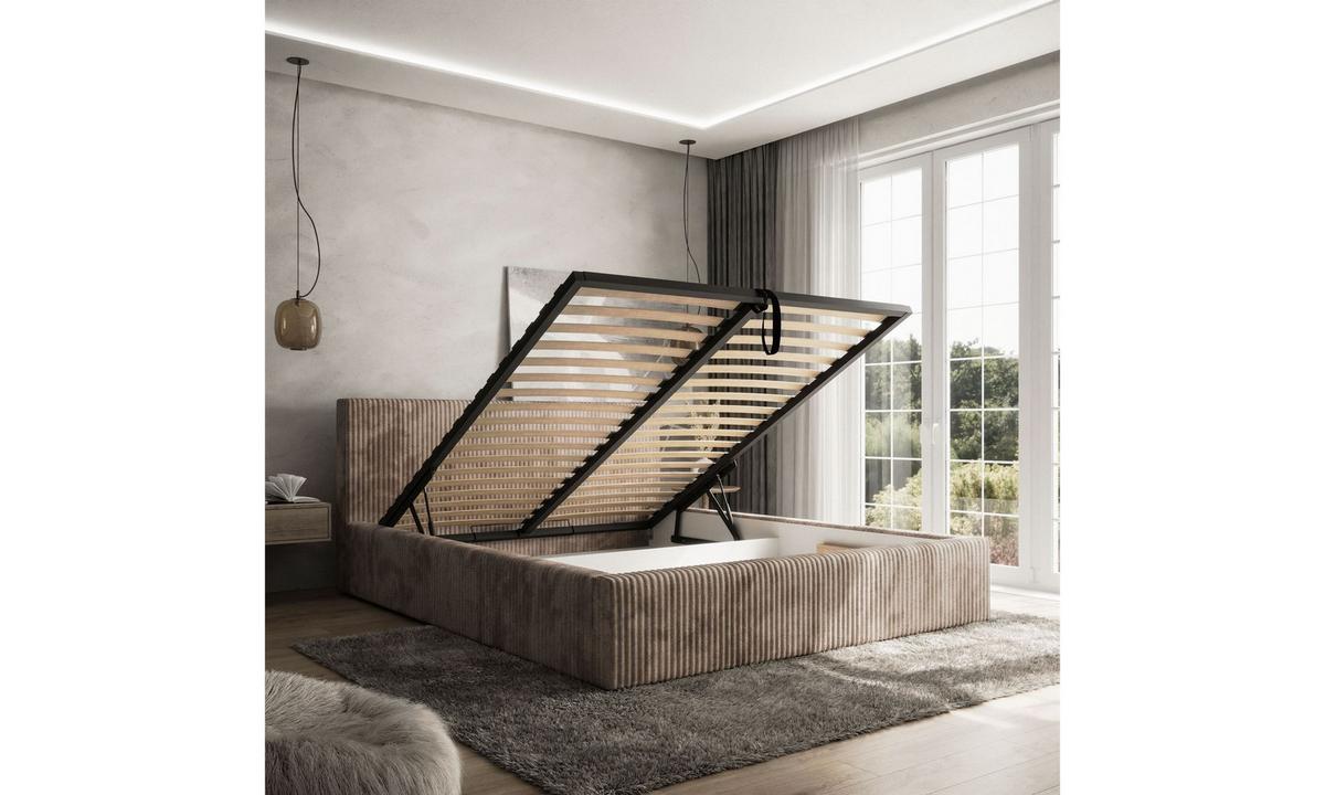 POLSTERBETT TILIA 180x200 cm Tilia 17, 34 Holzlatten, Kopfteil 95 cm - Braun, Textil (180/200cm) - Lookway