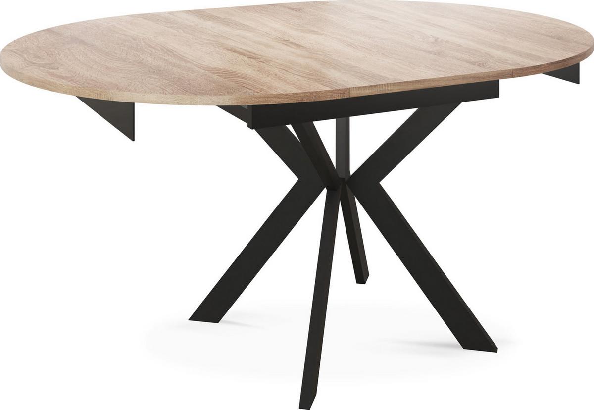 ESSTISCH Lily runder ausziehbarer, Sonoma Eiche 100-140/100/76 cm - Schwarz/Sonoma Eiche, Holzwerkstoff/Metall (100/100/76cm) - WFL GROUP