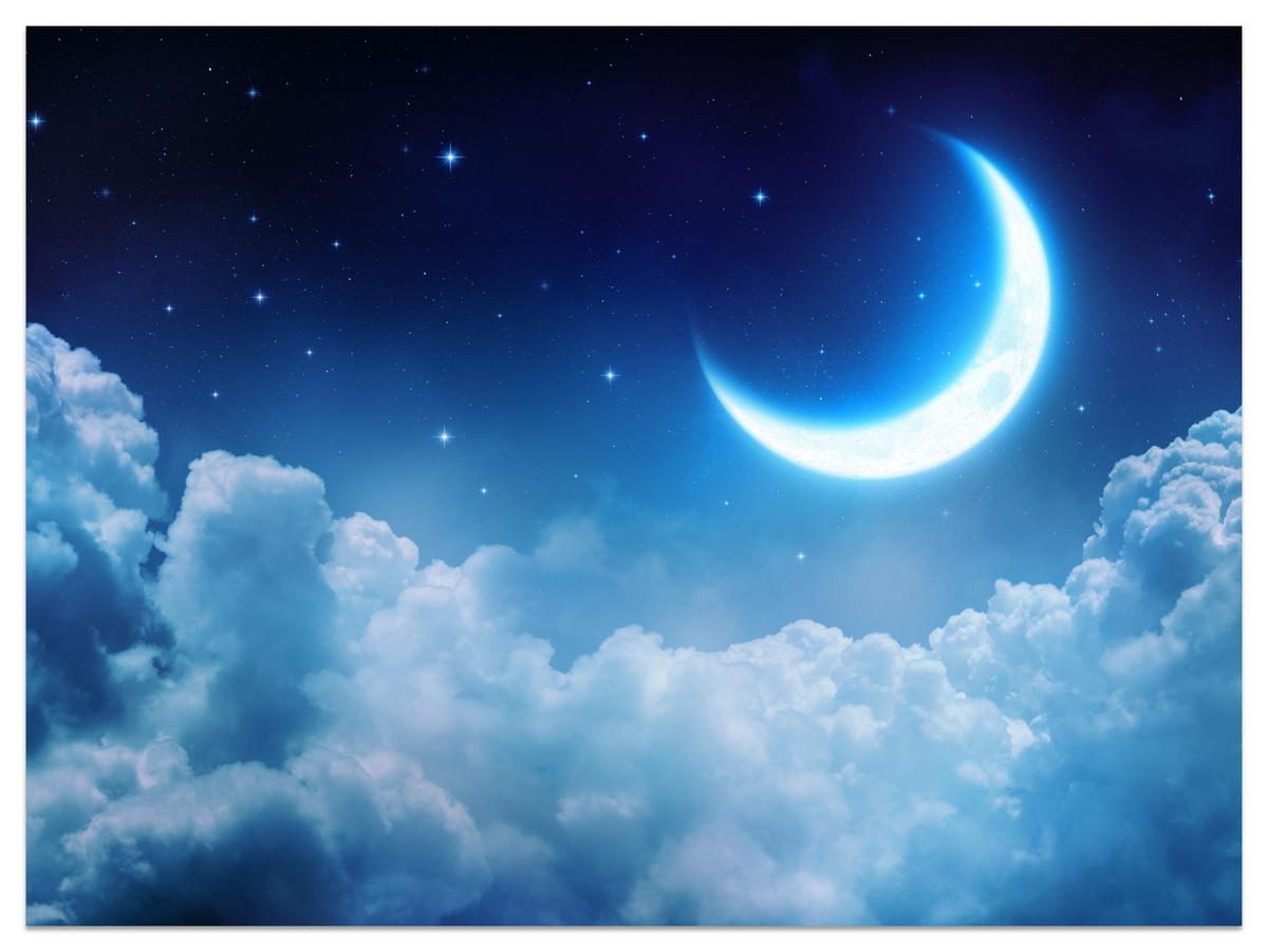 FOTOTAPETE für Schlafzimmer Himmel Wolken Mond Sterne 250x175 - Blau/Dunkelblau, Papier (250/175cm) - Muralo