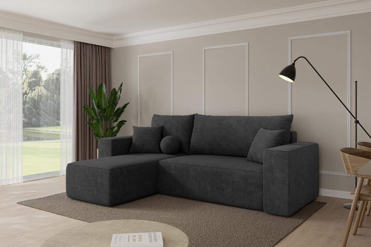 ECKSOFA mit Schlaffunktion Ottomane Links SENO-L 249x139x85 Dunkelgrau Velours - Anthrazit/Schwarz, Holzwerkstoff/Kunststoff (249/139cm) - ALTDECOR