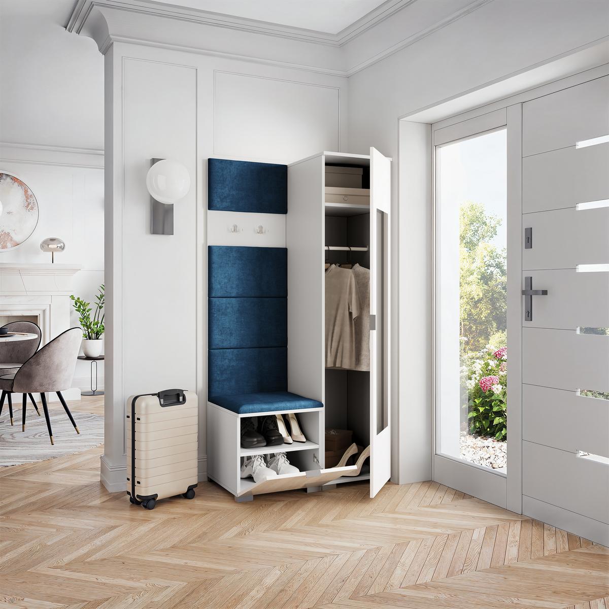 GARDEROBENSCHRANK VIRA 95/181/51 cm Modern Garderobe-Set Weiß - Blau/Weiß, Holzwerkstoff (95/181/51cm) - MASSENO
