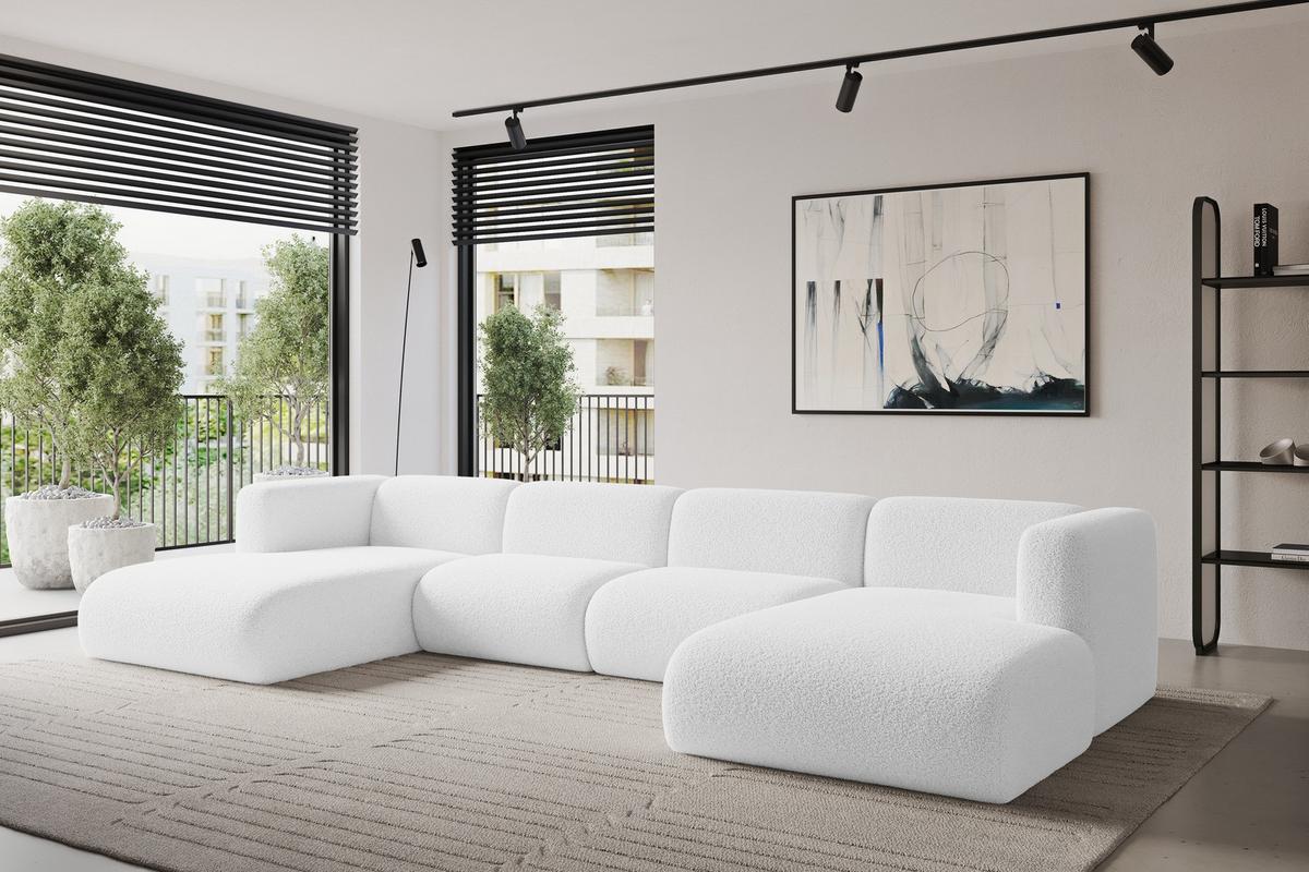 WOHNLANDSCHAFT MIRA-U2 408x179x70 Weiß Bouclé - Schwarz/Weiß, Holzwerkstoff/Kunststoff (408/70/179cm) - ALTDECOR