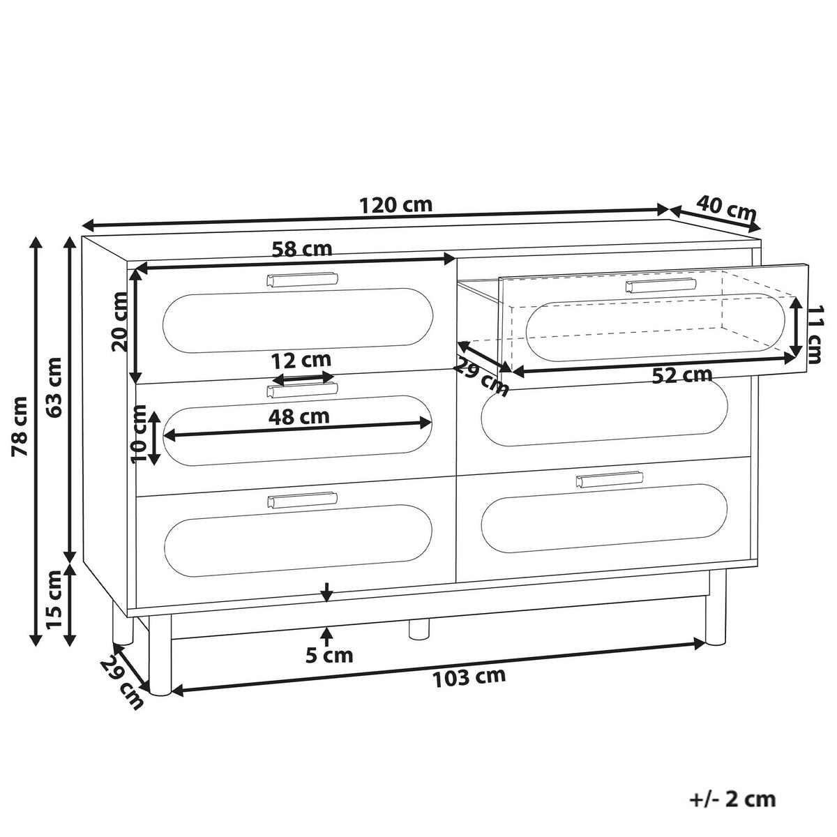 KOMMODE mit 6 Schubladen Hellbraun Costello - Hellbraun, Holzwerkstoff (120/78/40cm) - Beliani