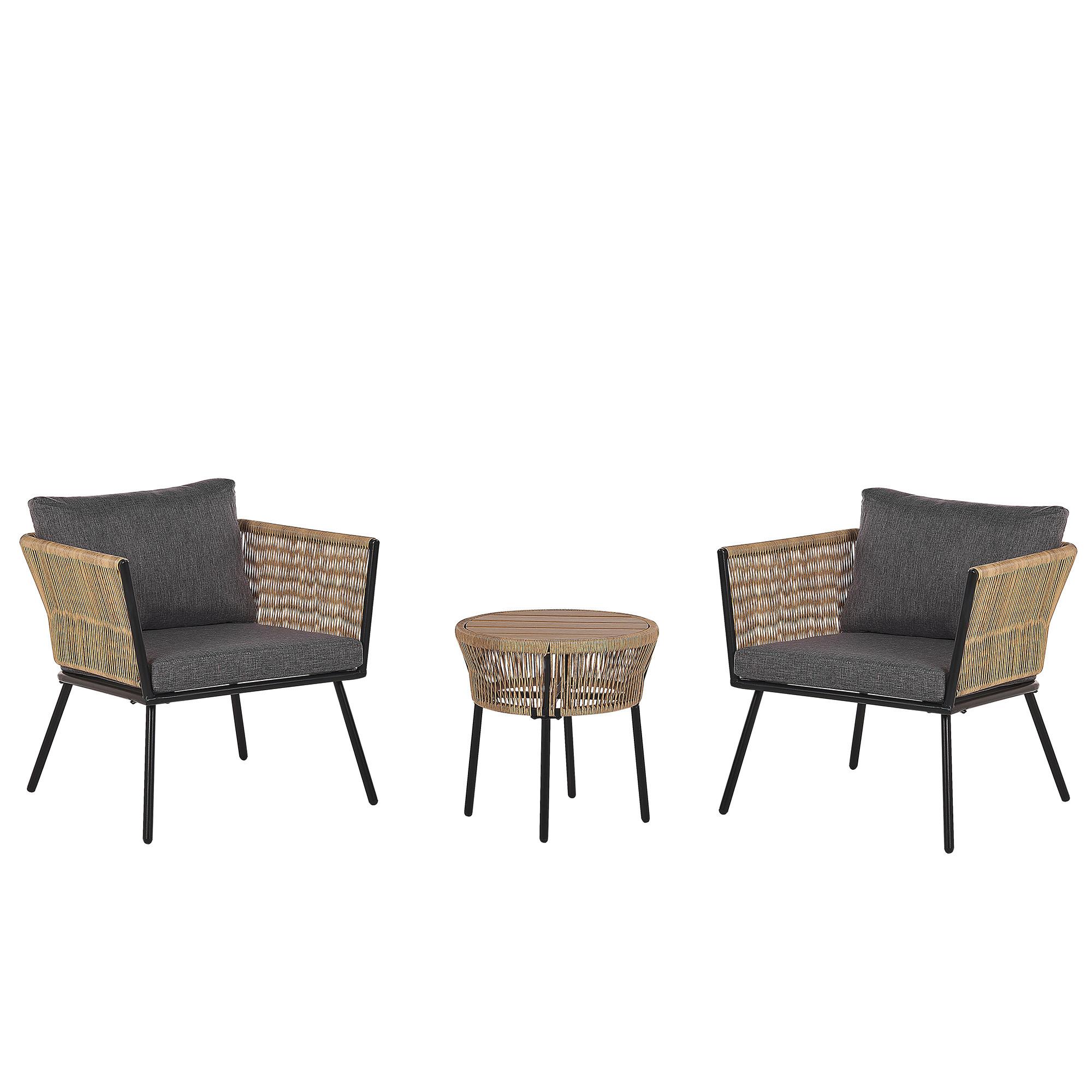 BALKONSET 2-Sitzer Rattan natürlich Auflagen grau Gargano - Braun/Grau, Kunststoff/Textil - Beliani