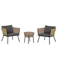 BALKONSET 2-Sitzer Rattan natürlich Auflagen grau Gargano - Braun/Grau, Kunststoff/Textil - Beliani