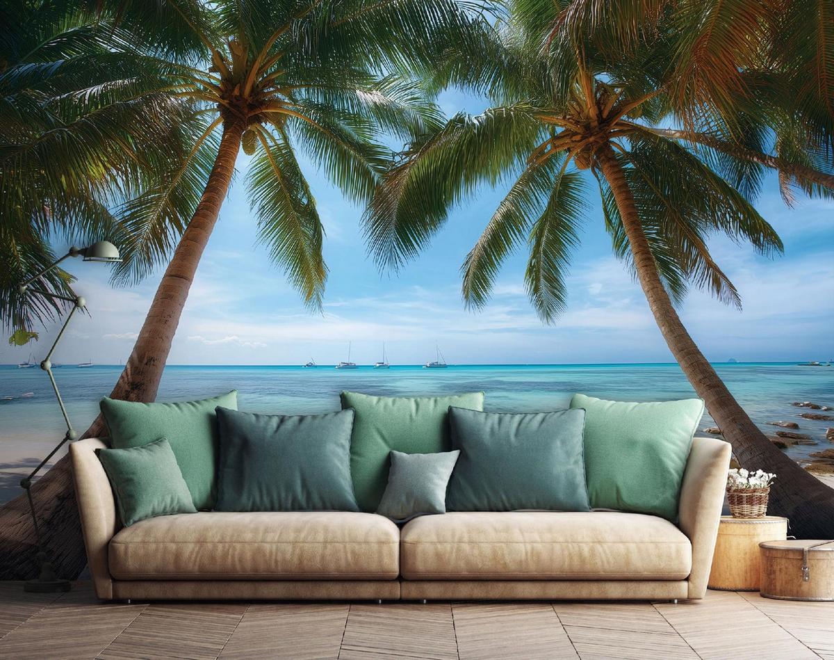 FOTOTAPETE 3D Effekt Strand Meer Hawaii Wohnzimmer 150x105 - Multicolor, Papier (150/105cm) - Wallarena