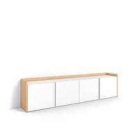 LOWBOARD, Weiß und Eiche, 207/35/50cm - Weiß, Holzwerkstoff (207/50/35cm) - Skraut Home