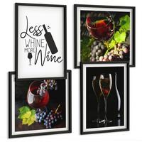 BILDER SET 4er Set - 50x50 cm & 40x60 cm Schwarzer Rahmen - Weingläser mit Trauben und Inschrift - Schwarz, Kunststoff (50/50cm) - TULUP