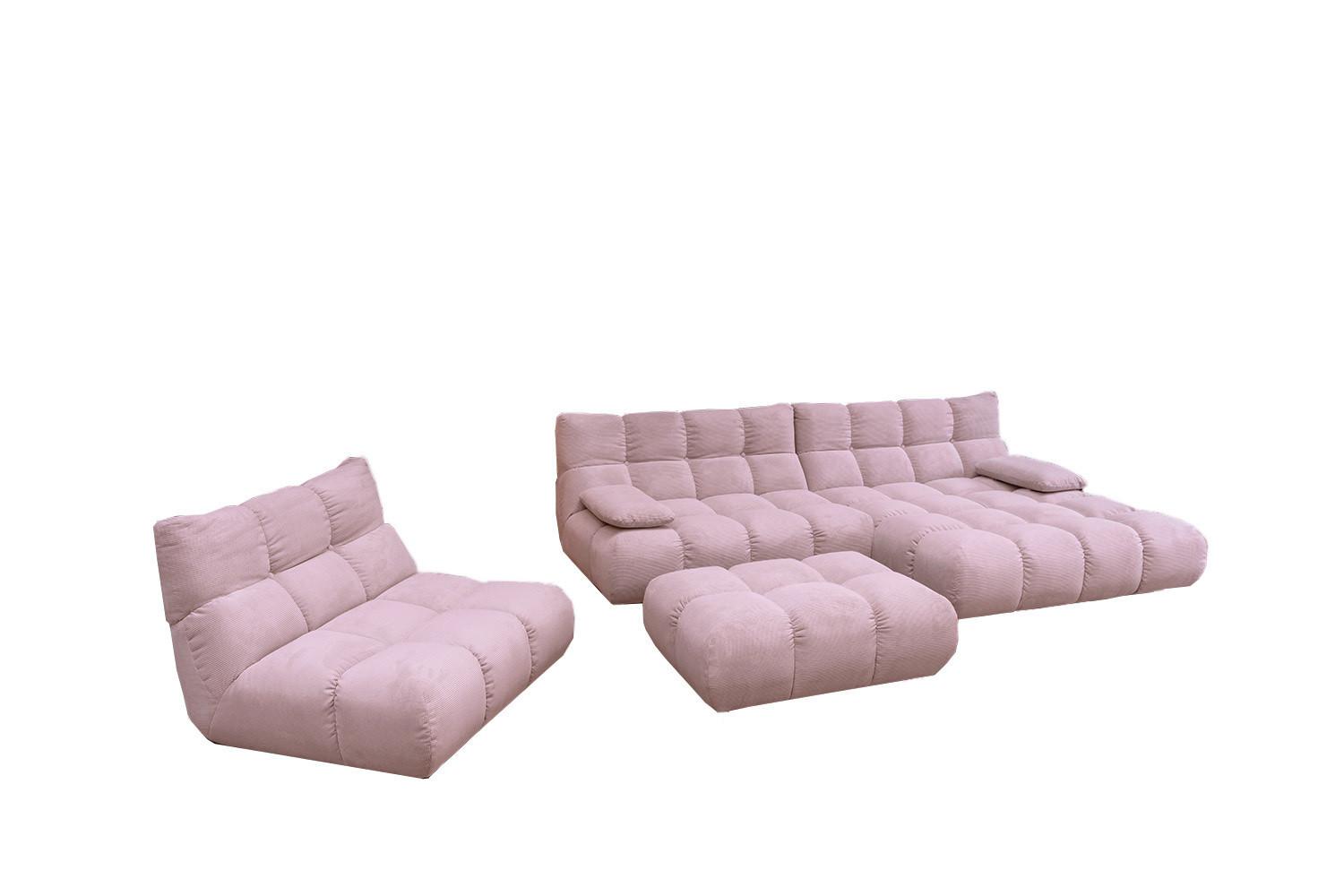 SITZGRUPPE VIVIEN 3ER SET Pink Cord (1er-Set) - Pink/Rosa, Kunststoff/Textil (359/85/510cm) - KAWOLA