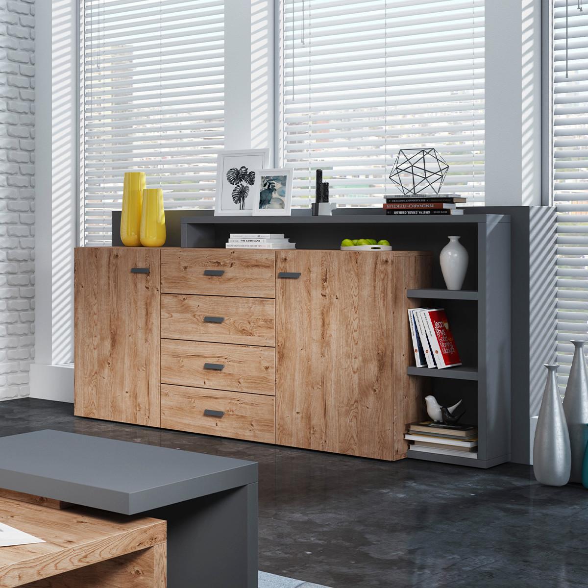 SIDEBOARD Ilyes Holz und Grau - Grau, Holzwerkstoff (180/98/37cm) - Petits-meubles