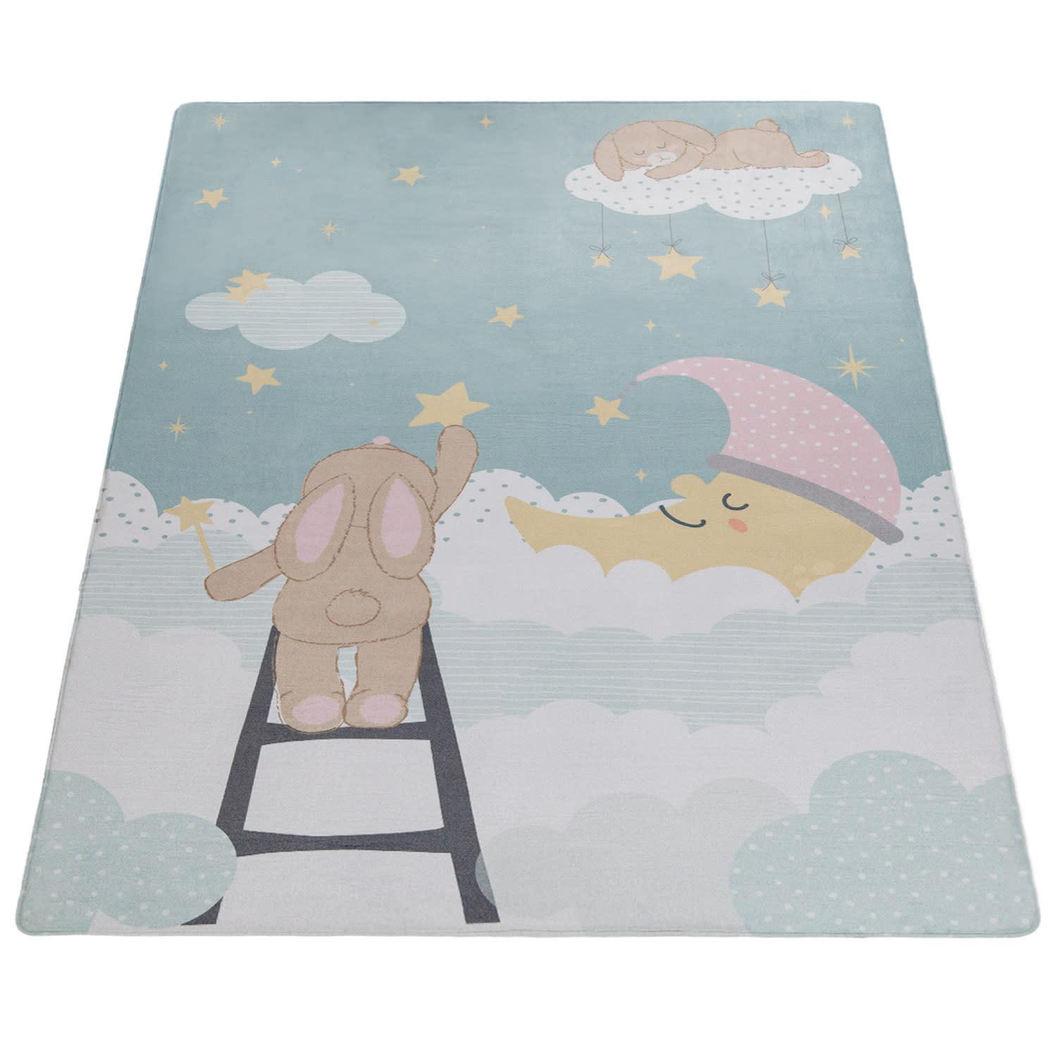 KINDERTEPPICH Waschbar, mit Wolken-Motiv, Helltürkis, 80 x 150 cm - Blau, Textil (80/150cm) - KADIMA DESIGN