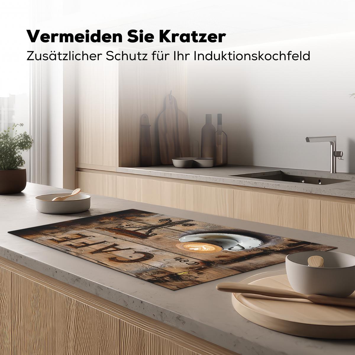 HERDABDECKPLATTE Cafe - Holz - Kaffee - Regale Ceranfeldabdeckung 90x52 cm - Schwarz, Kunststoff (90/52/0.2cm) - MuchoWow