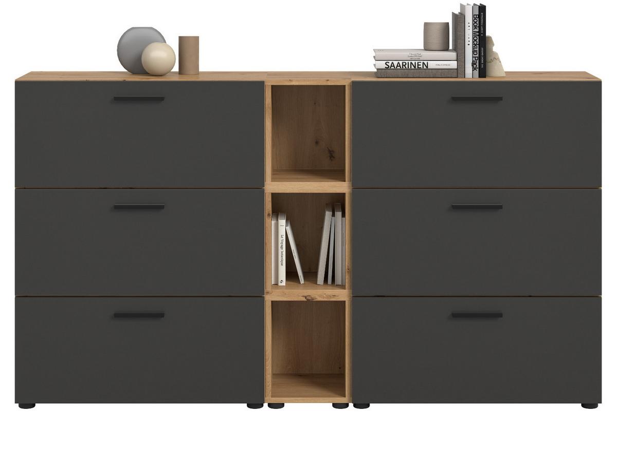 SIDEBOARD grau, Eiche Artisan 176 cm, Kommode mit Soft-Close - Schwarz/Eiche Artisan, Holzwerkstoff/Kunststoff (176/99/34cm) - Inn.Furn