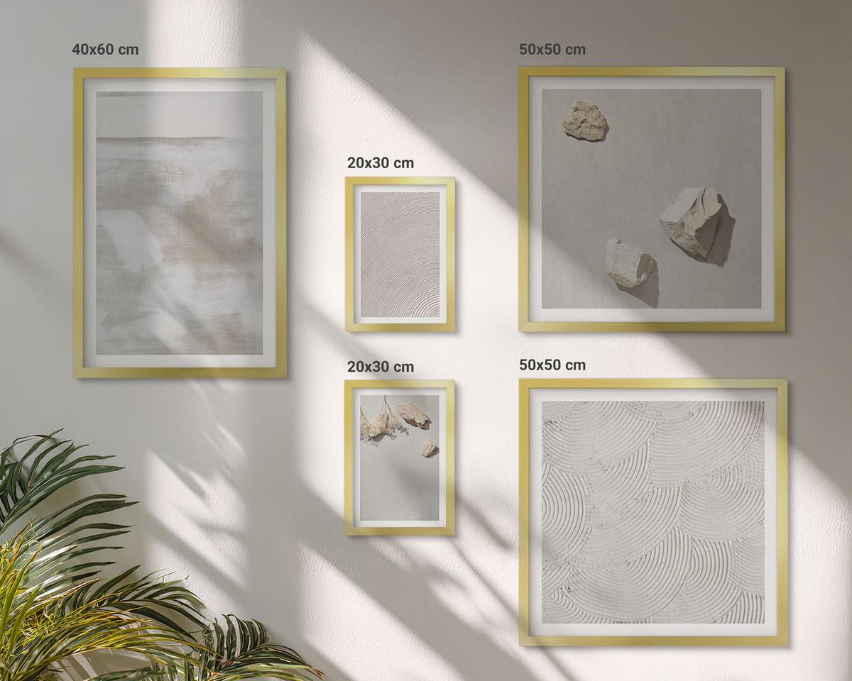 BILDER SET 5er Set - 50x50 cm & 20x30 cm & 40x60 cm Goldrahmen - Boho-Textur aus Sandsteinen - Goldfarben, Kunststoff (40/60cm) - TULUP