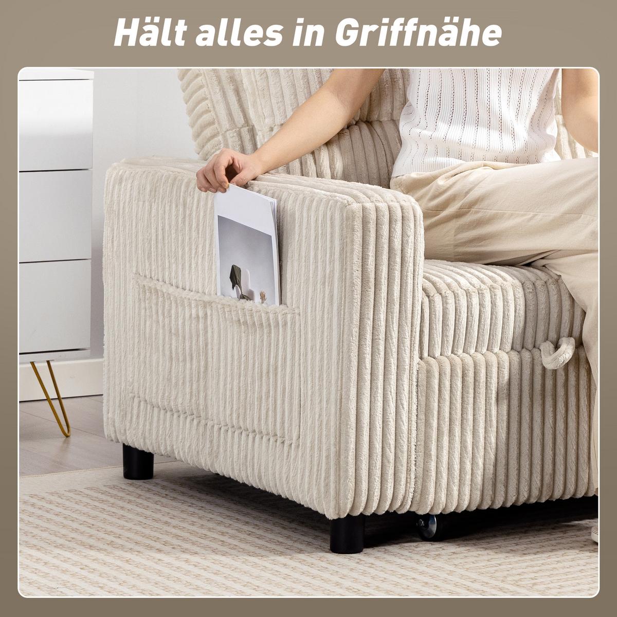 SCHLAFSOFA Polyester Stahl Cremeweiß - Creme/Schwarz, Kunststoff/Textil (90/91/157cm) - HOMCOM