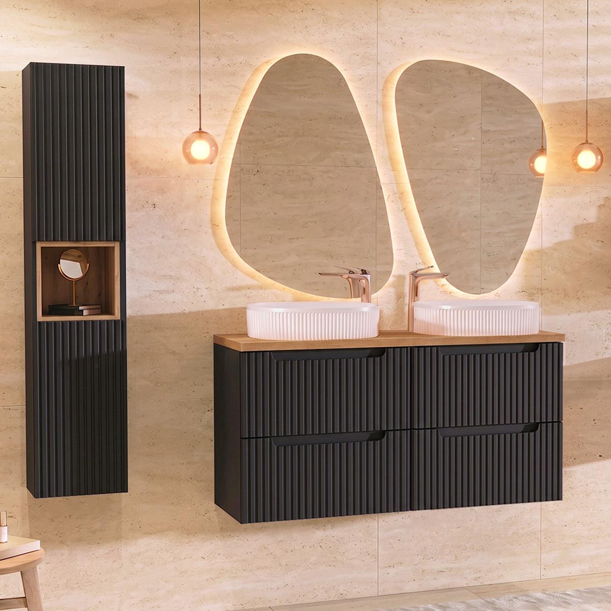 BADMÖBEL 120.4cm Riva 2er-Set Schwarz und Holz - Schwarz, Holzwerkstoff (120.4/59/40cm) - Petits-meubles