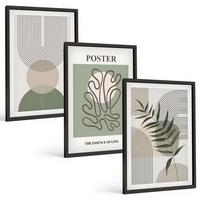 BILDER SET 3er Set - 40x60 cm Schwarzer Rahmen - Geometrische botanische Muster - Schwarz, Kunststoff (40/60cm) - TULUP