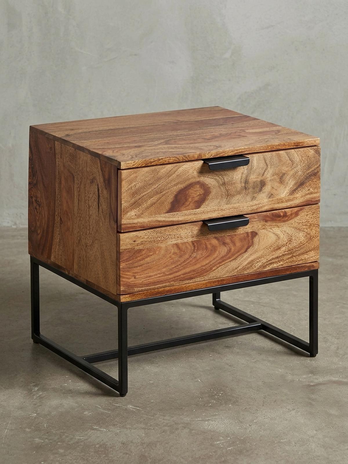 NACHTTISCH – Massivholz/Eisen, 50x40x51 cm, 2 Schubladen, Industrial-Stil - Schwarz/Braun, Holz/Metall (50/51/40cm) - KADIMA DESIGN