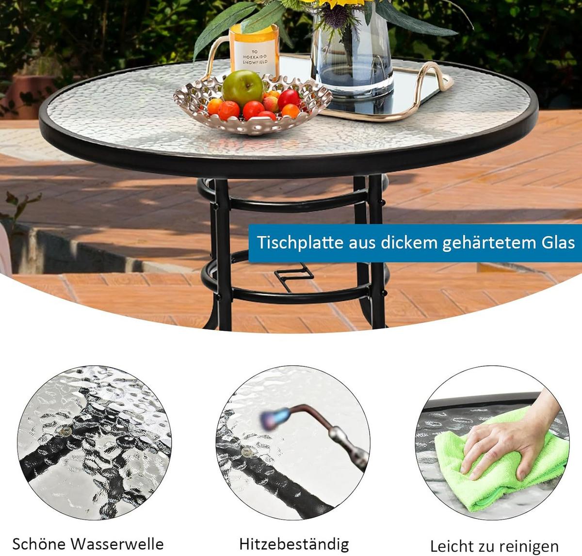 GARTENTISCH Schwarz - Schwarz, Metall (80/80/71cm) - COSTWAY