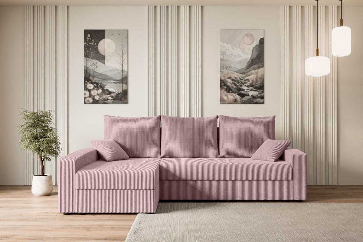 ECKSOFA mit Schlaffunktion und Bettkasten ALESIA-L 231x140x90 cm Rosa Cord - Silberfarben/Rosa, Holzwerkstoff/Kunststoff (231/140cm) - ALTDECOR