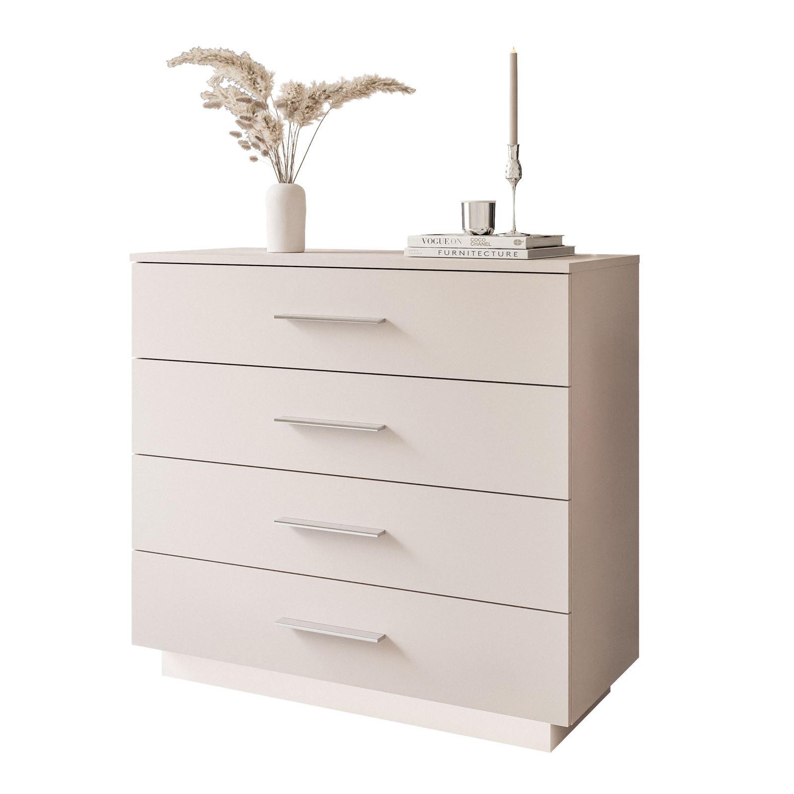 KOMMODE LINA KASCHMIR 95 cm mit LED-Beleuchtung Griffe Silberchrom - Kaschmir/Silberfarben, Holzwerkstoff (95/84/40cm) - Lookway
