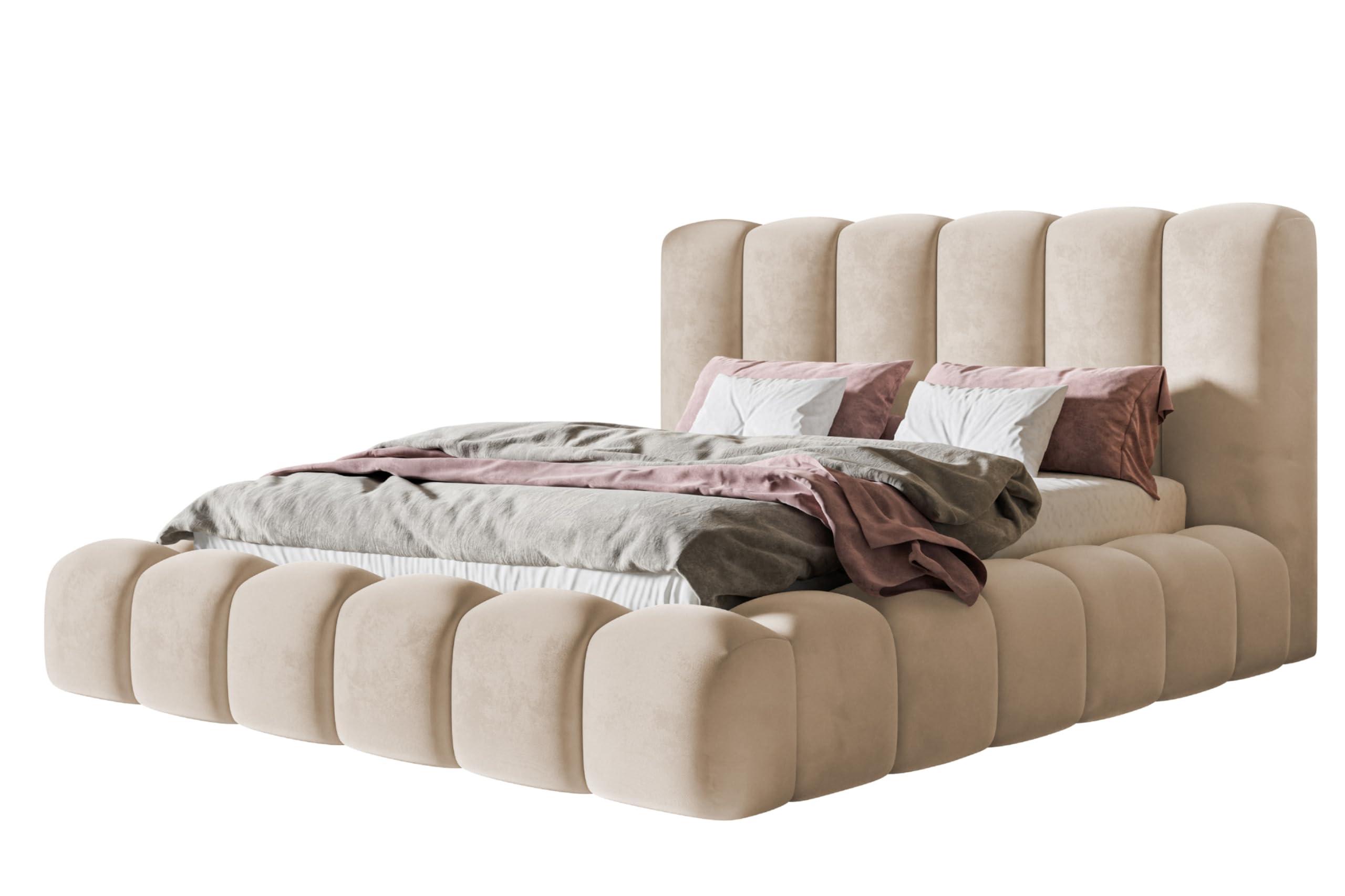 BETT 120x200 - Polsterbett mit Bettkasten und Holzrahmen - Modern Bett - Eleganter Amor-Velvet-Stoff - Kollektion Nora Maxi - Beige - Beige, Holz/Textil (120/200cm) - Alpi-Möbel