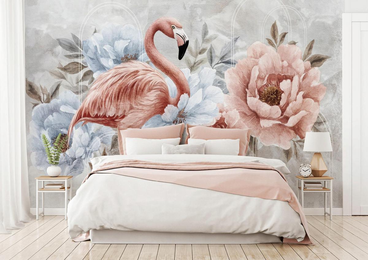 FOTOTAPETE Blumen Flamingos Rosa 368x254 cm - Multicolor, Papier (368/254cm) - Wallarena