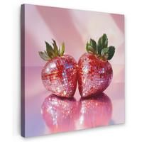 LEINWANDBILD Disco - Obst - Glitzer - Erdbeere Deko Groß 90x90 cm - Pink, Textil (90/90cm) - MuchoWow