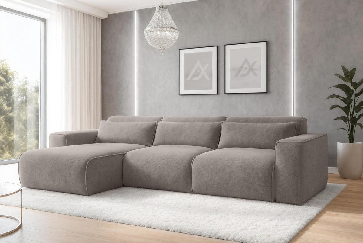 ECKSOFA L Form Ruyam Hellbraun 310/165/78 cm – Schlaffunktion Links - Hellbraun/Schwarz, Kunststoff/Textil (170/310cm) - AX Living