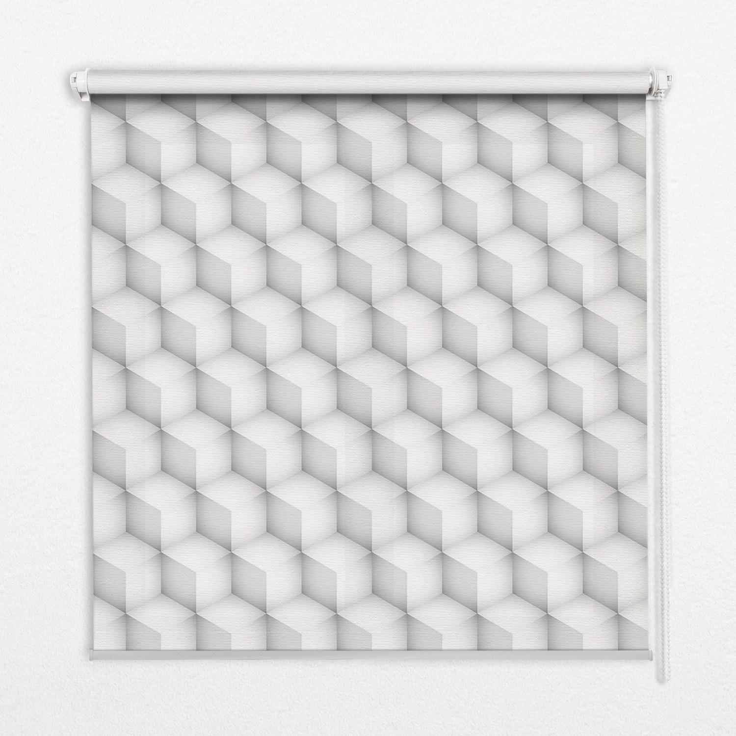 INNENROLLO - Fensterrollo - Rollo - 100x140 cm - 3D-Würfel - Weiß, Kunststoff (100/140/0.5cm) - TULUP