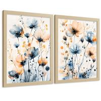POSTER 2er-Set Wandbilder Blumen Blau Orange Boho modern Wohnzimmer Deko, Schlafzimmer, Küche, Badezimmer Rahmenlos A3 - Beige, Papier (29.7/1/42cm) - Nacnic