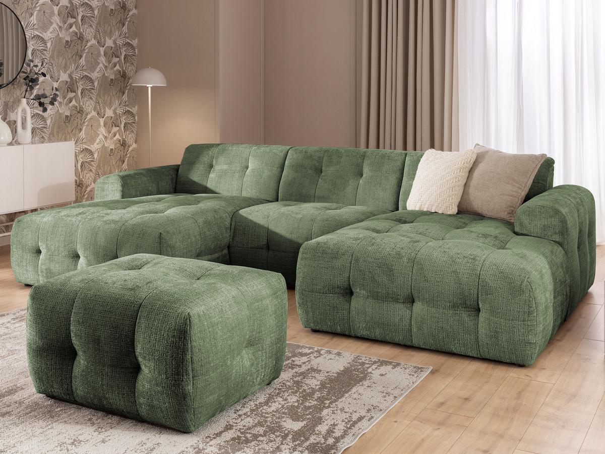 POLSTERHOCKER Kozy im Bumpy-Design aus weichem Grün Chenille-Stoff - Schwarz/Grün, Holz/Textil (87/46/68cm) - S-Style Möbel