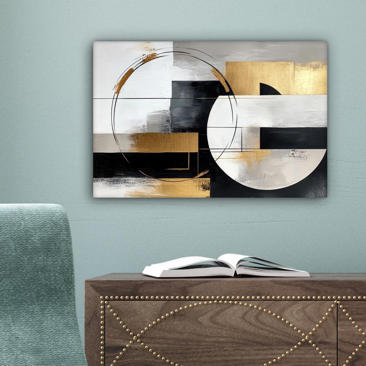 LEINWANDBILD Abstrakt - Gold - Silber - Formen - Ästhetik Deko Schlafzimmer 30x20 cm - Multicolor, Textil (30/20cm) - MuchoWow
