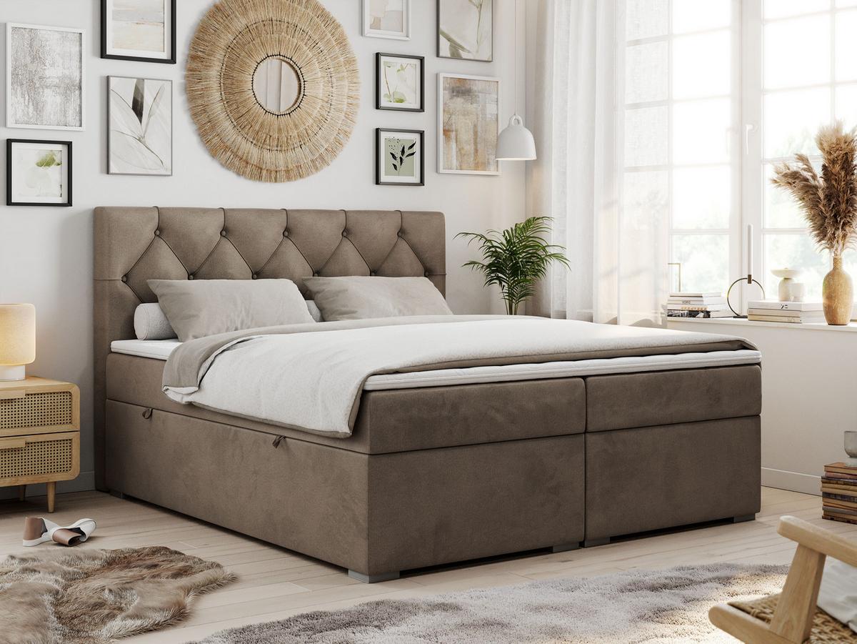 BOXBETT ALDA 180/200 Braun Velvet - H4 - Braun, Holz/Textil (180/200cm) - MKS