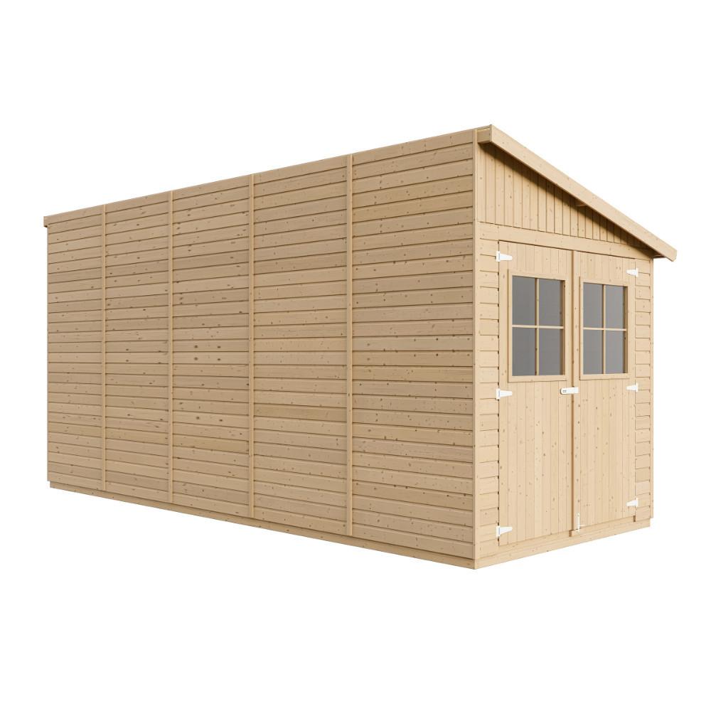 HOLZ-GARTENHAUS (mit Seitenwand) - H244x216x514 cm/10,2 m2 - M341A - Beige, Holz (218/244/493cm) - Timbela
