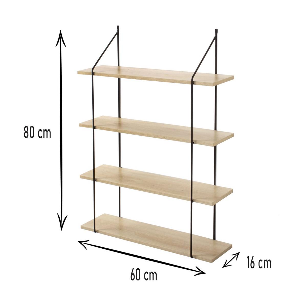 WANDREGAL mit 4 Regalebenen im Holzdekor L60 cm - Eichefarben, Holzwerkstoff (16/80/6.8cm) - Calicosy