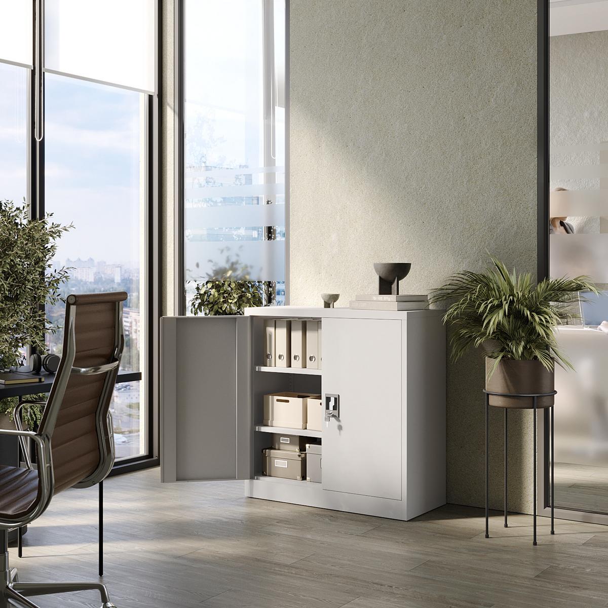 AKTENSCHRANK Metallkommode Metallschrank mit Schloss für Büro Akten und Dokumente Hellgrau 90x90x40cm - Hellgrau, Metall (90/90/40cm) - Muralo