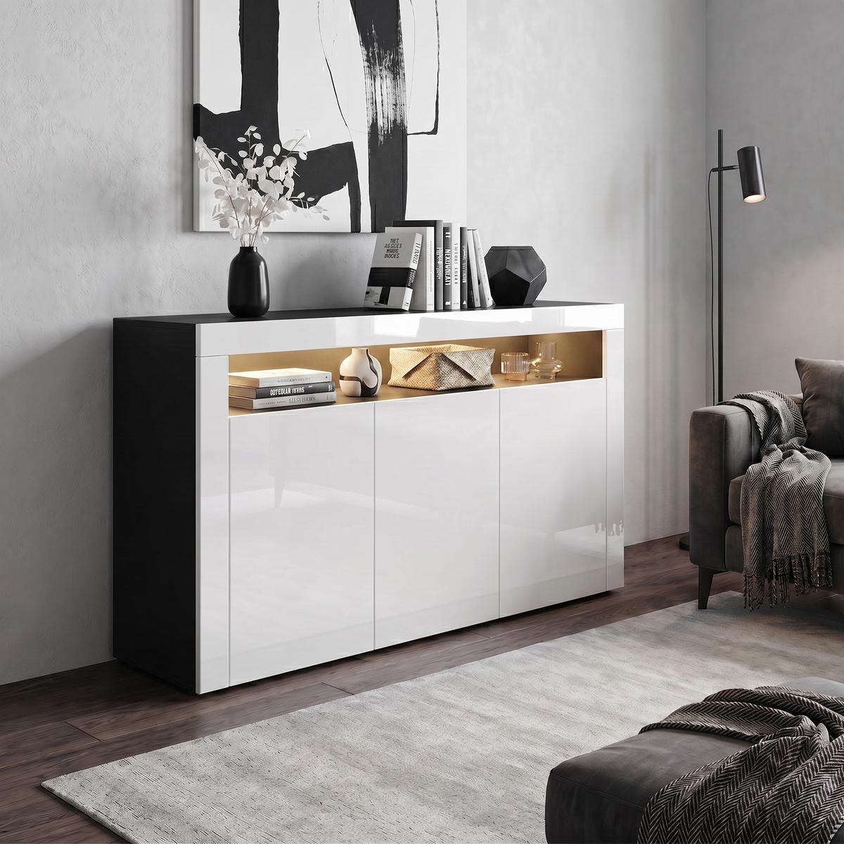 SIDEBOARD Valencia Weiß Hochglanz / Weiß Hochglanz - Weiß Hochglanz, Holzwerkstoff (155/92/40cm) - Vladon