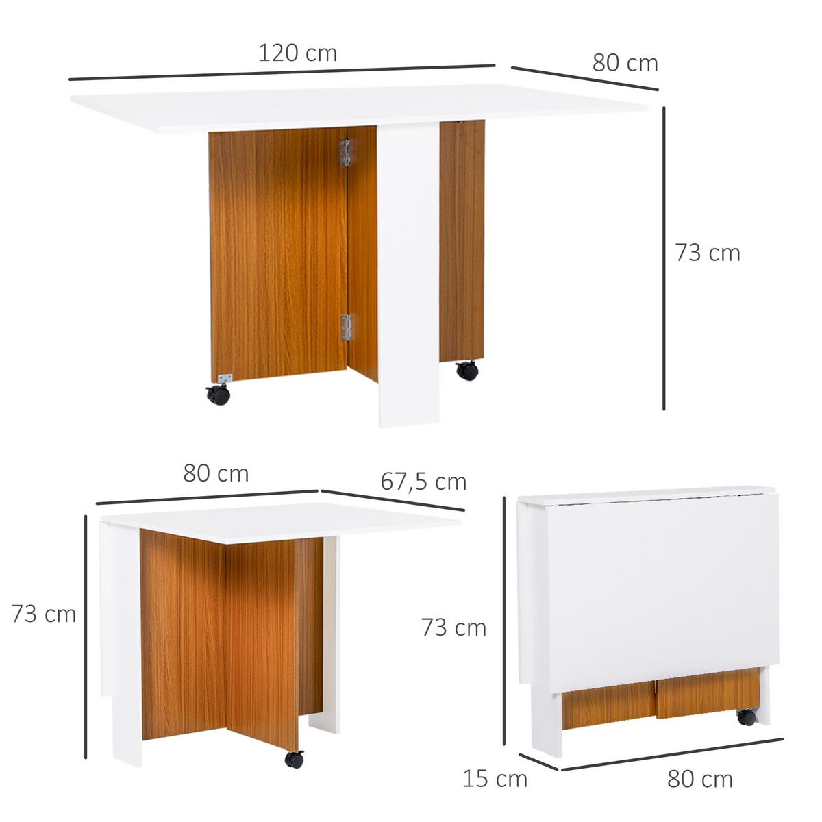 KLAPPTISCH Mobiler Tisch mit Rollen Schreibtisch Beistelltisch Schreibtisch - Weiß, Holzwerkstoff (120/80/73cm) - HOMCOM