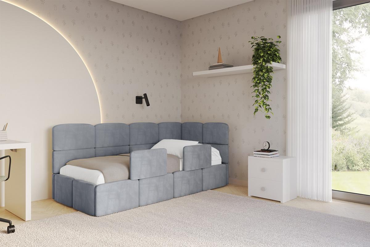 EINZELLBETT Jugendbett mit Bettkasten, Links - KIVY 90x200 Grau - Grau, Holzwerkstoff/Textil (90/200cm) - ALTDECOR